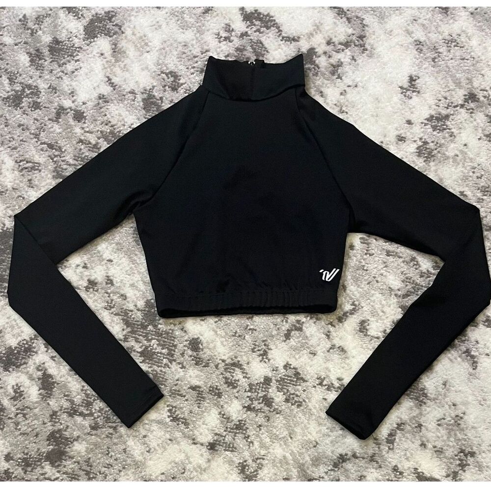 Varsity Spirit Stretch Mock Neck Midriff MotionFLEX Cheer Bodyliner BLACK Top S